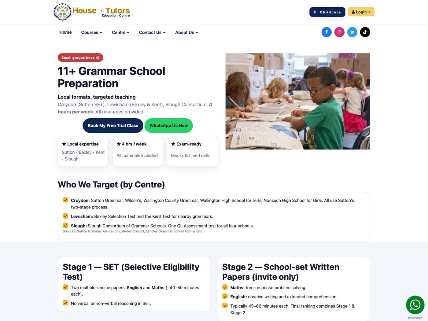 House of Tutors — three tuition centers, one site — screen 1