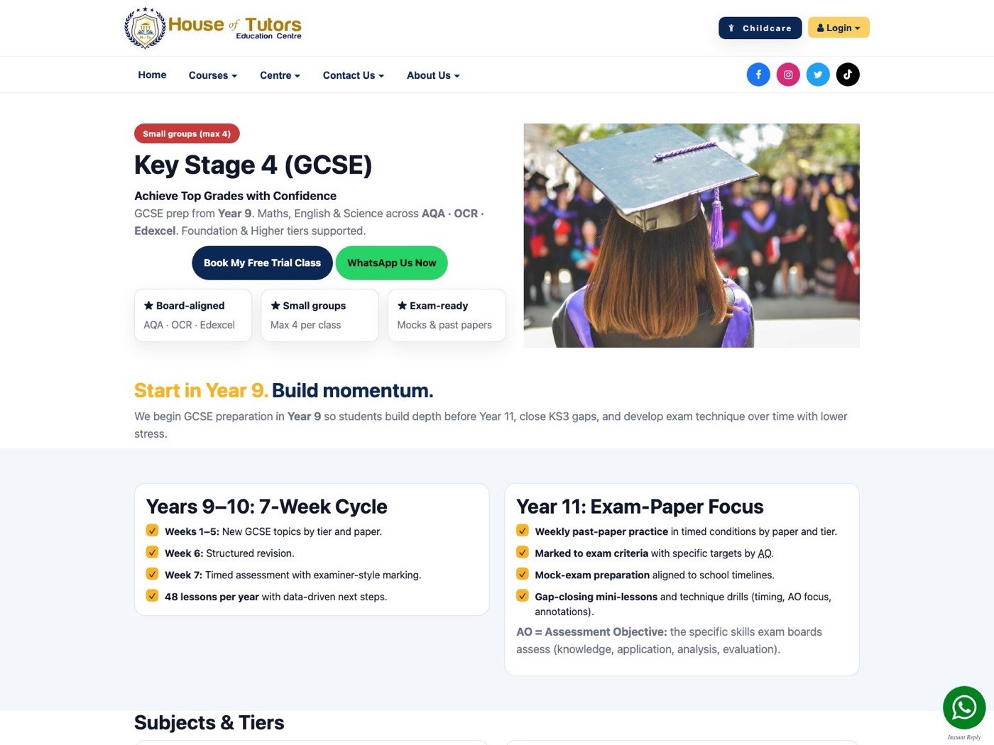 House of Tutors — three tuition centers, one site — screen 2