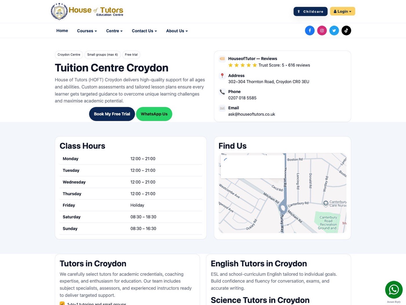 House of Tutors — three tuition centers, one site — screen 3