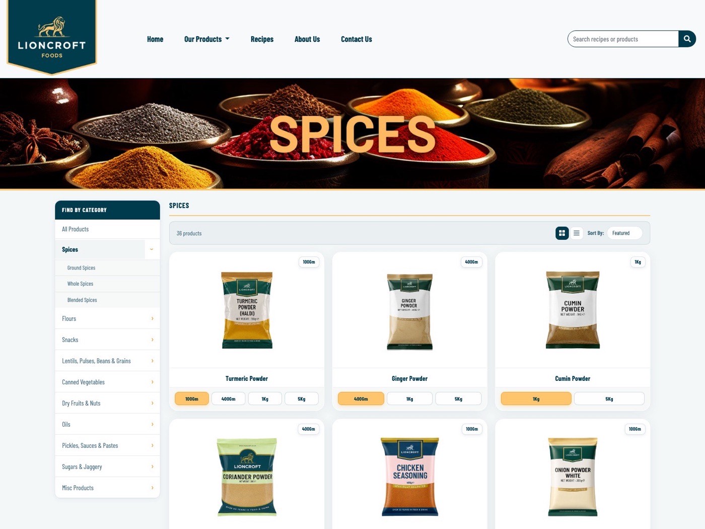Lioncroft Foods — the world foods range, online — screen 2